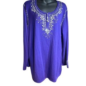 Quacker Factory sweater 1/4 zip, long sleeves beaded sequin rhinestone 1x